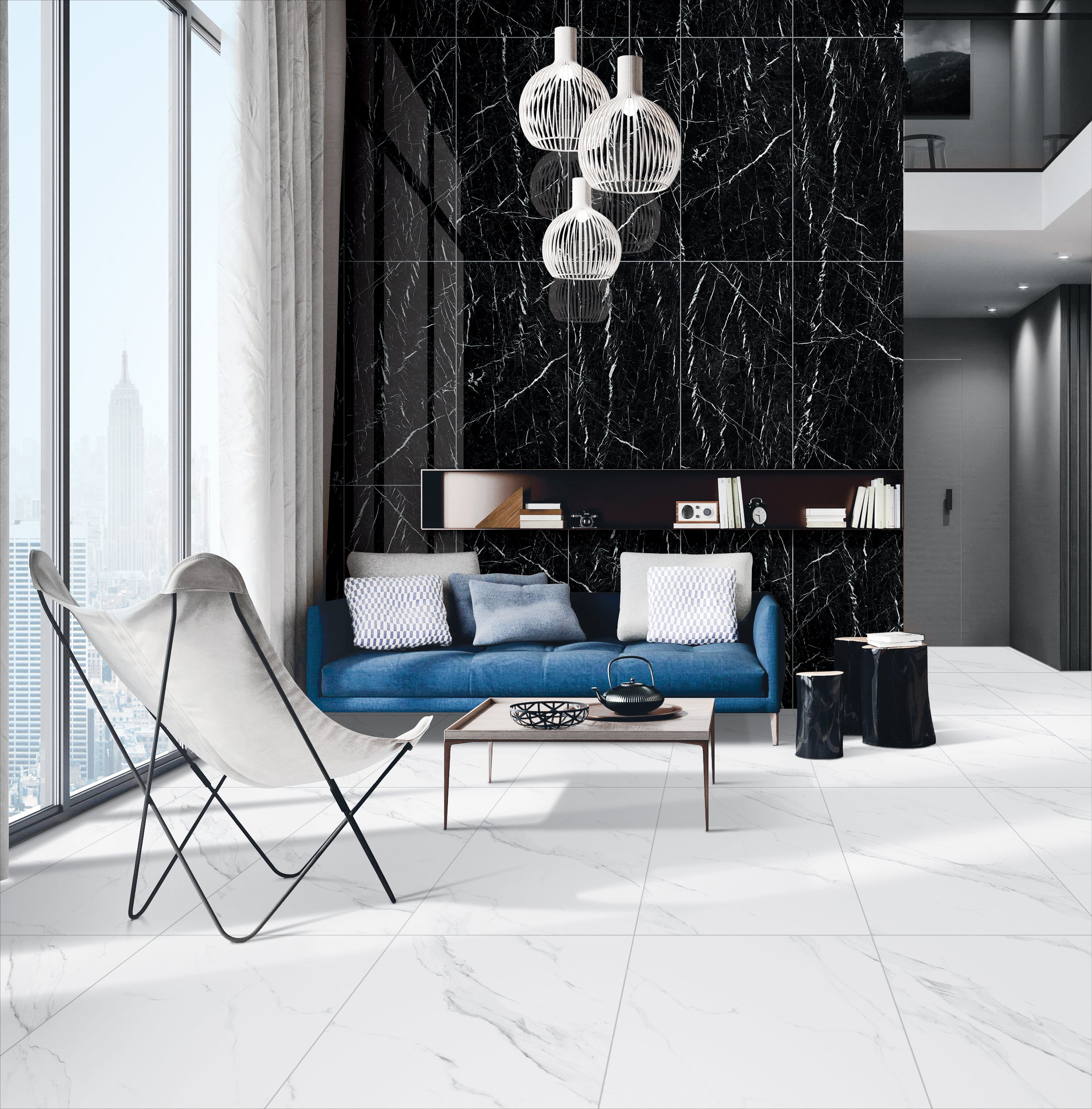Vloertegel/wandtegel Nero Marquina 120x120 hoogglans  gerectificeerd