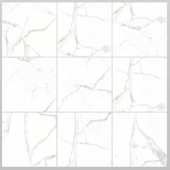 Vloertegel/wandtegel Marble White 80×80 hoogglans gerectificeerd